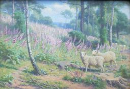 Edward Brice Stanley Montefiore (act 1872-1909), 'Foxgloves, Forest of Dean', oil on board, signed
