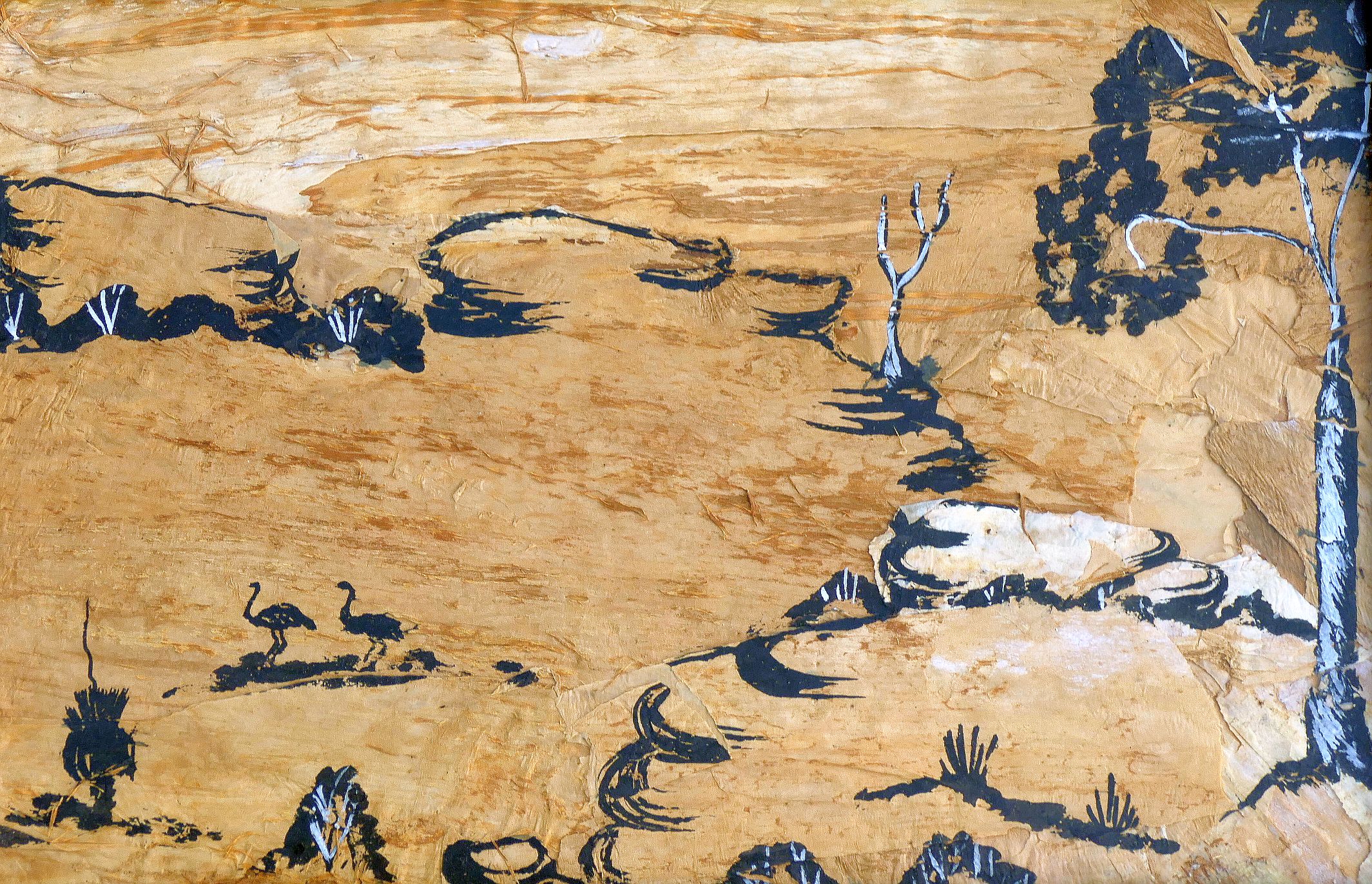 Five 1970's Aboriginal Art Fund paintings on bark, comprised of two pairs, and one other larger, - Image 3 of 15