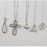 Five American James Avery pendants, each with maker's mark and stamped '925' all on chains, also