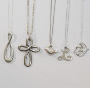 Five American James Avery pendants, each with maker's mark and stamped '925' all on chains, also