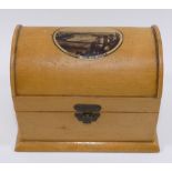 A collection of six boxes comprised of a Mauchline ware souvenir miniature stationery chest from
