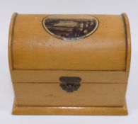 A collection of six boxes comprised of a Mauchline ware souvenir miniature stationery chest from