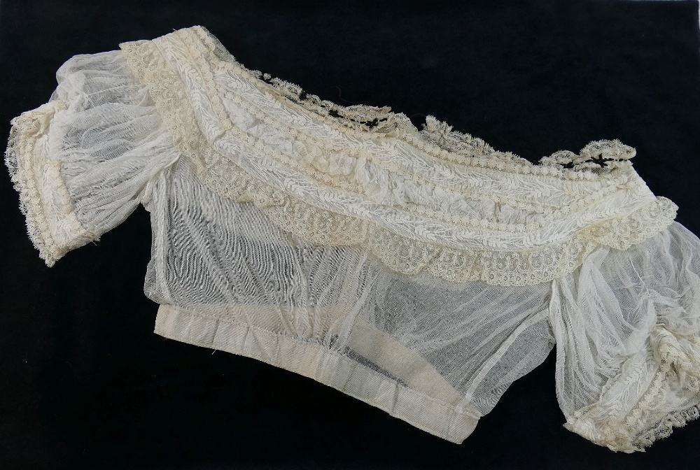 19th century lace ladies garments comprised of a full length over-skirt, two lace tops and a - Image 2 of 6