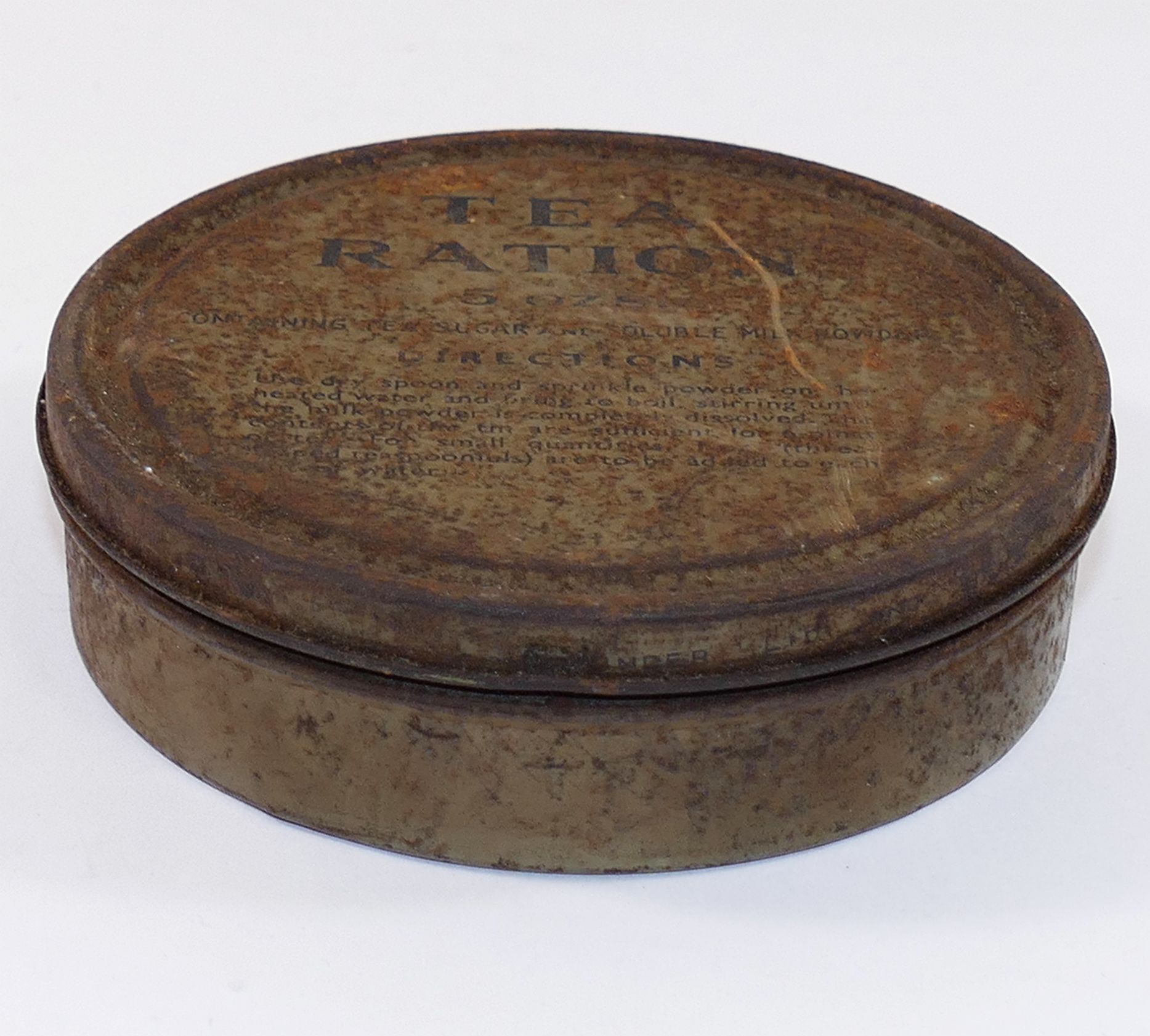 A WWII tea ration 5oz circular tin, 'Containing tea, sugar and soluble milk powder', with - Image 2 of 2