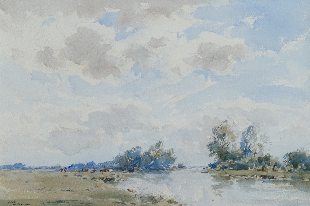 Arthur Gerald Ackermann (1876-1960), 'The Ouse, Ely', watercolour, signed lower left, 23cm x 35.5cm,