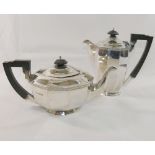 An Art Deco silver four-piece teaset, by Walker and Hall, Sheffield 1933, the teapot and hot water