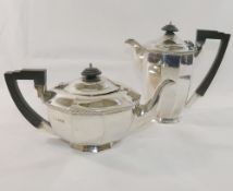 An Art Deco silver four-piece teaset, by Walker and Hall, Sheffield 1933, the teapot and hot water