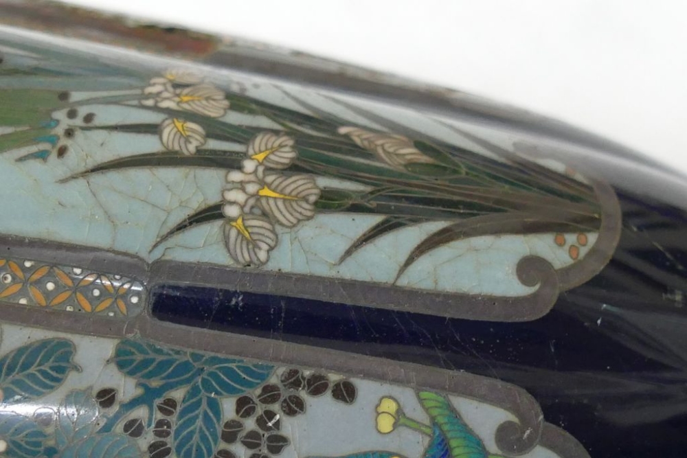 A pair of small Japanese Meiji period cloisonne vases, decorated with panels of flowers, unmarked, - Image 5 of 8