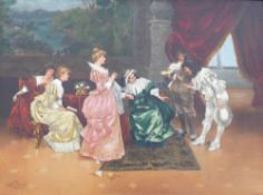 A Trivani (19th century Italian), 18th century interior scene with party of elegant ladies receiving