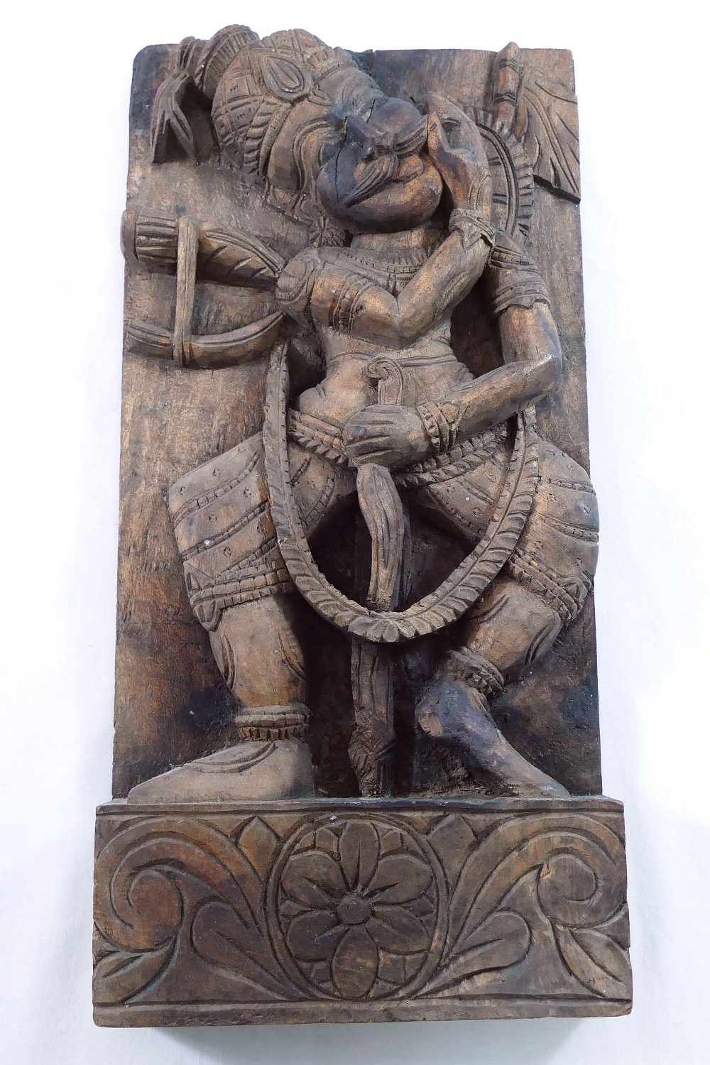 A carved wooden panel of Hindu god Ganesh, 28cm high, and another Indian figural carved wooden - Image 2 of 2