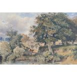George Arthur Fripp (1813-1896), stream with cattle by bridge, watercolour, signed and dated 1850,