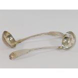 A pair of William IV Scottish silver fiddle and shell pattern sauce ladles, Edinburgh 1831, maker'