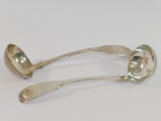 A pair of William IV Scottish silver fiddle and shell pattern sauce ladles, Edinburgh 1831, maker'