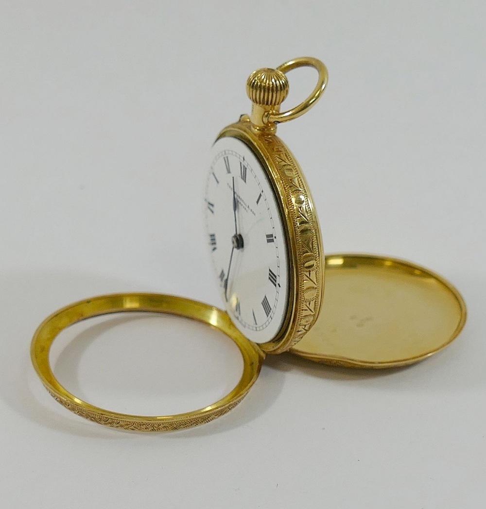 A ladies 18 carat gold cased Swiss keyless pocket watch, with white enamel dial, retailed by - Image 3 of 9