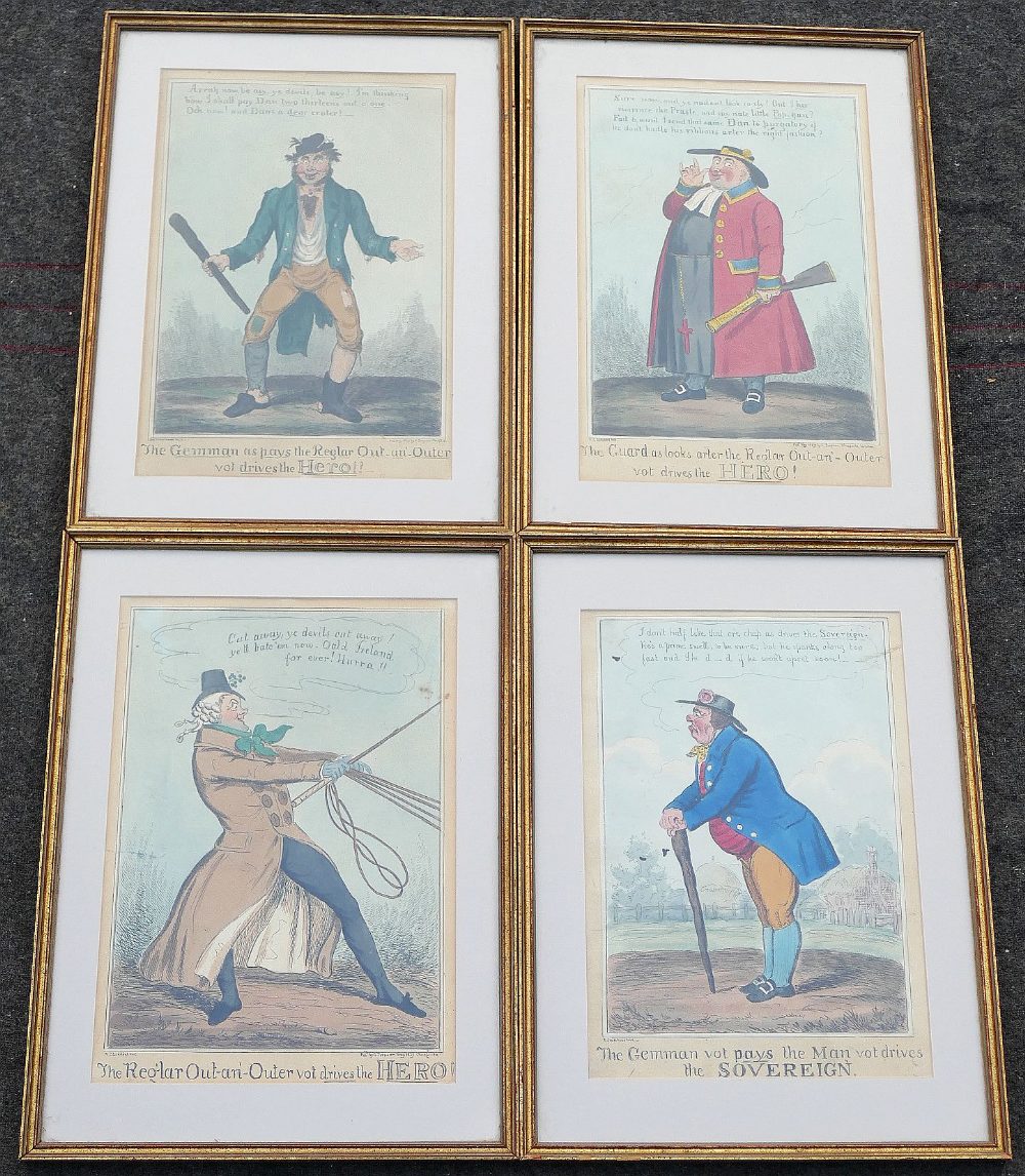 A collection of 13 19th century caricatures: Robert Cruikshank x 4 including 'The Guard as looks - Image 2 of 6