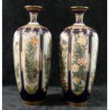 A pair of small Japanese Meiji period cloisonne vases, decorated with panels of flowers, unmarked,