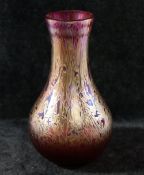 A Royal Brierley cranberry iridescent glass vase, marked to base, 17cm high, a carnival glass