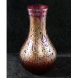 A Royal Brierley cranberry iridescent glass vase, marked to base, 17cm high, a carnival glass