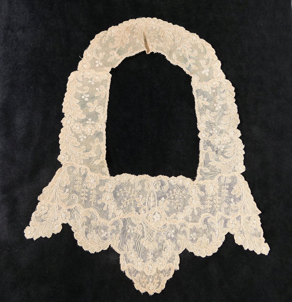 A selection of 19th century and later textiles including lace panels, a beaded head dress, a child's - Image 6 of 9