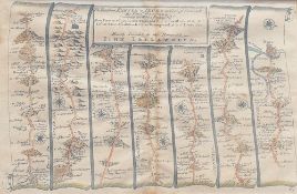 Thomas Gardner (fl. 1719), an early 18th century hand coloured map entitled; 'The Road from Exeter