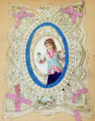 A Victorian scrap album containing decoupage, greetings cards, cut out pictures, pressed flowers and