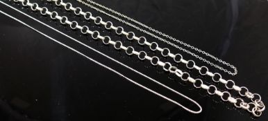 A selection of jewellery items marked 'silver', '925' and 'sterling', comprised of three chains,