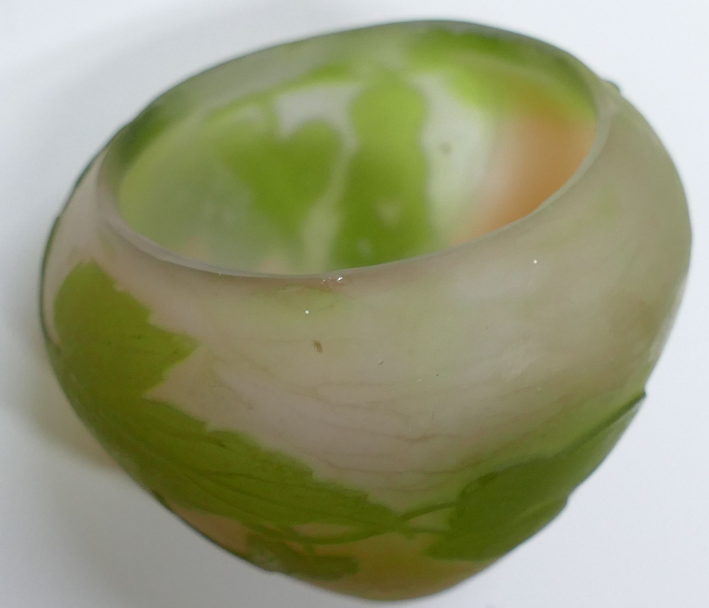 A small cameo glass bowl in the style of Galle decorated in relief with trailing flowers to a - Image 4 of 5