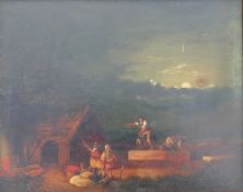 A pair of 19th century oil on boards of rural scenes with figures, unsigned, 29.5cm x 24.5cm, housed