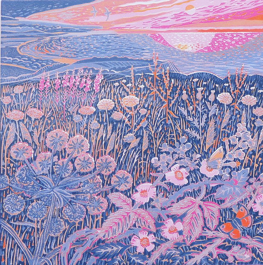 Annie Soudain (21st Century British), 'Midsummer morning', reduction linocut, signed and titled to