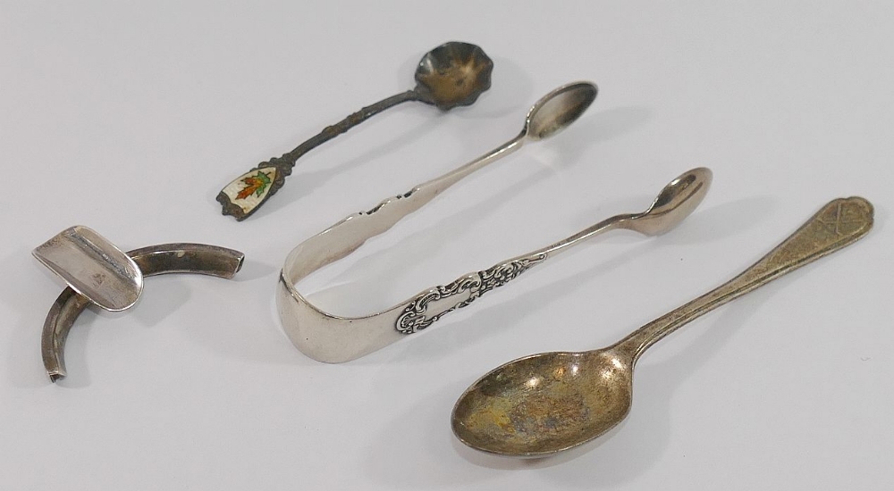 A late Victorian silver sifter spoon, with gilt bowl, London 1896, a pair of early 19th century - Image 3 of 3