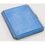 A silver and guilloche powder blue enamel rectangular cigarette case, by Deakin and Francis,