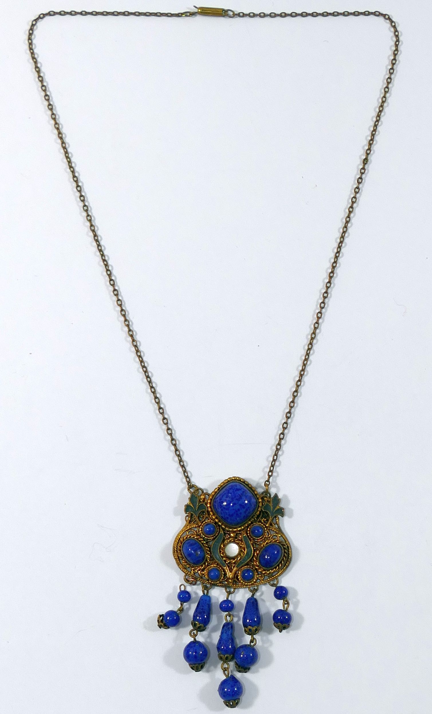 Five early 20th century and later paste set necklaces, including  a gold plated example set with - Image 2 of 7