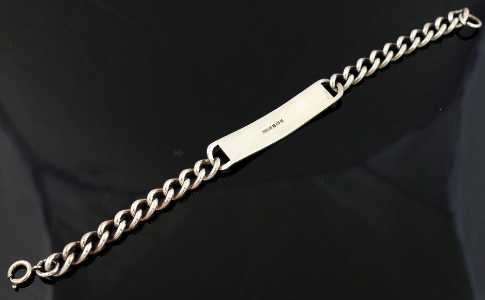 A silver curb link identity bracelet the rectangular panel 11mm wide We are pleased to be offering - Image 2 of 2