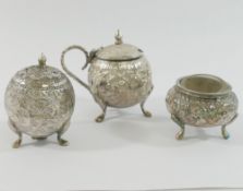 This lot has been withdrawn - A pair of Indian silver egg-shaped pepperettes/pounce pot, another