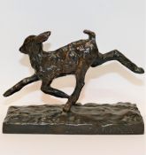 Ary Jean Leon Bitter (1883-1973), a gamboling lamb, bronze, on rectangular plinth, signed, 12.5cm