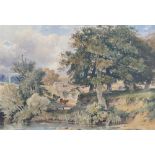 George Arthur Fripp (1813-1896), stream with cattle by bridge, watercolour, signed and dated 1850,