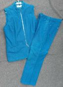 A Dash ladies corduroy dark turquoise long waistcoat and trouser suit, a Pitlochry woollen red