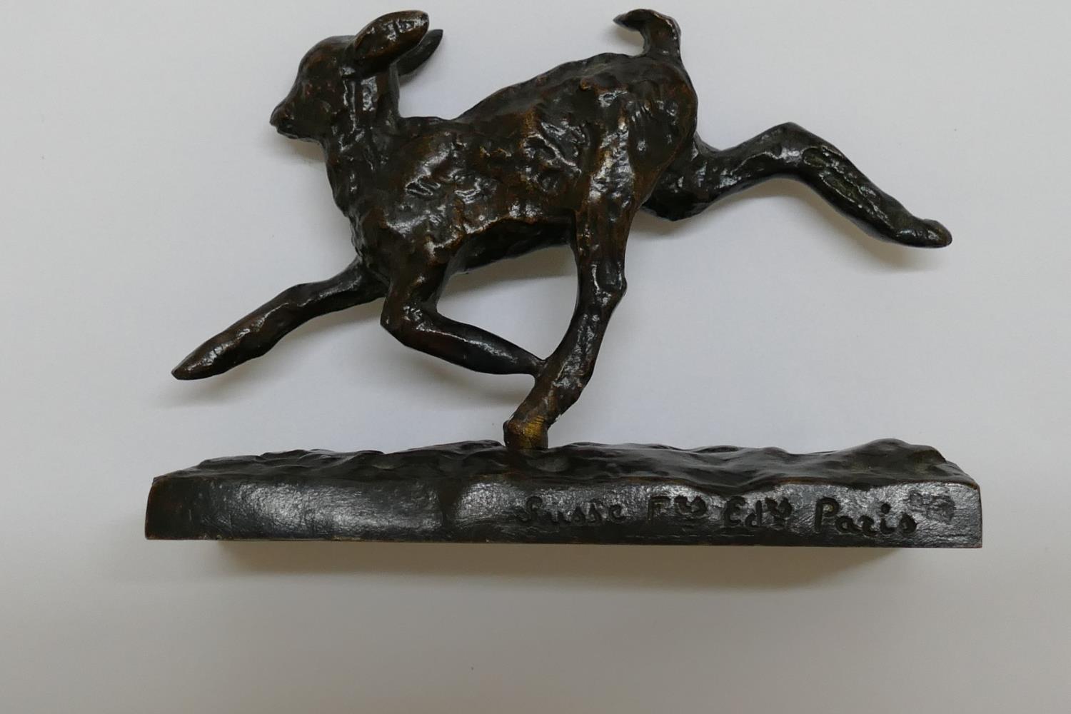 Ary Jean Leon Bitter (1883-1973), a gamboling lamb, bronze, on rectangular plinth, signed, 12.5cm - Image 6 of 6