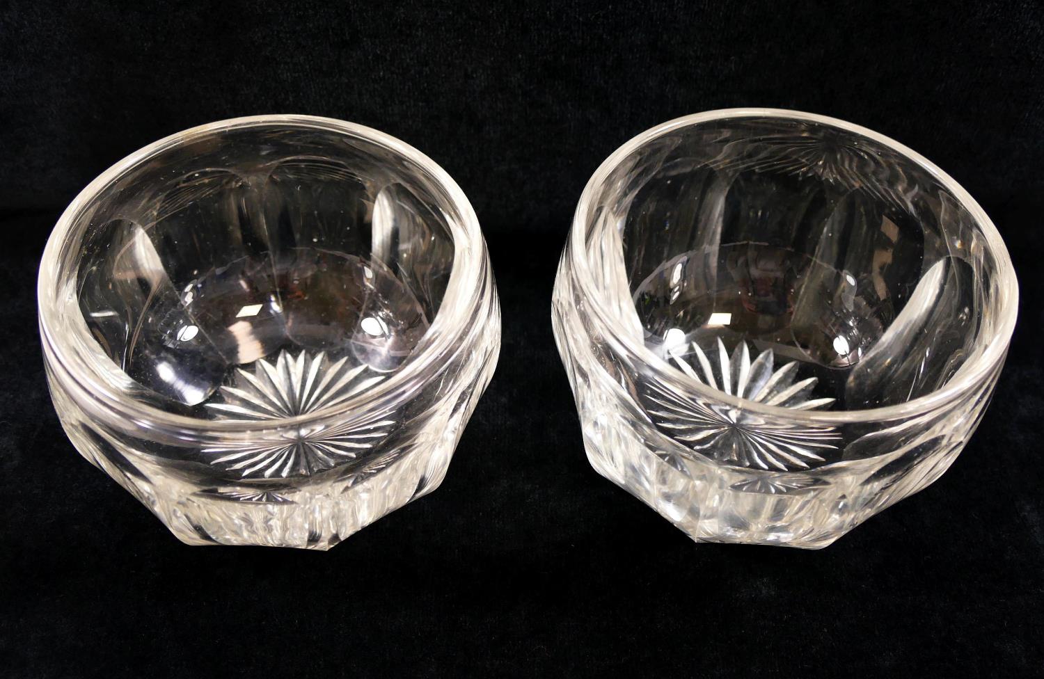 A pair of 19th century panel cut finger bowls, 13cm diameter, a cut glass biscuit jar with silver - Image 4 of 4