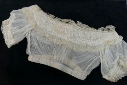 19th century lace ladies garments comprised of a full length over-skirt, two lace tops and a