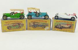 A collection of 13 die-cast vehicles comprised of three boxed Matchbox 'Models of Yesteryear',