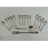 A quantity of assorted 20th century silver coffee spoons, a conserve spoon and a pickle fork,