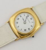 A Boucheron 1960's ladies yellow metal cased wrist watch, with sapphire set winder, the circular