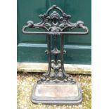 A black painted cast iron umbrella stand, 64cm high x 37.5cm wide CONDITION REPORTS & PAYMENT