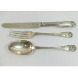 A Victorian silver three-piece christening set, London 1879, by George W Adams, of reeded and
