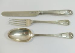 A Victorian silver three-piece christening set, London 1879, by George W Adams, of reeded and