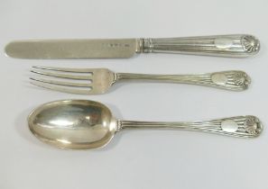 A Victorian silver three-piece christening set, London 1879, by George W Adams, of reeded and