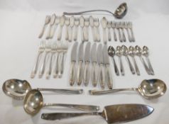 A set of German Art Deco silver plated cutlery, marked 'Martin 90' with factory stamp, comprised