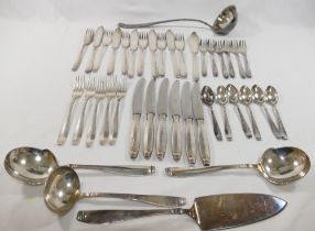 A set of German Art Deco silver plated cutlery, marked 'Martin 90' with factory stamp, comprised