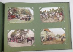 A large early 20th century postcard album containing approximately 250 postcards, many of village